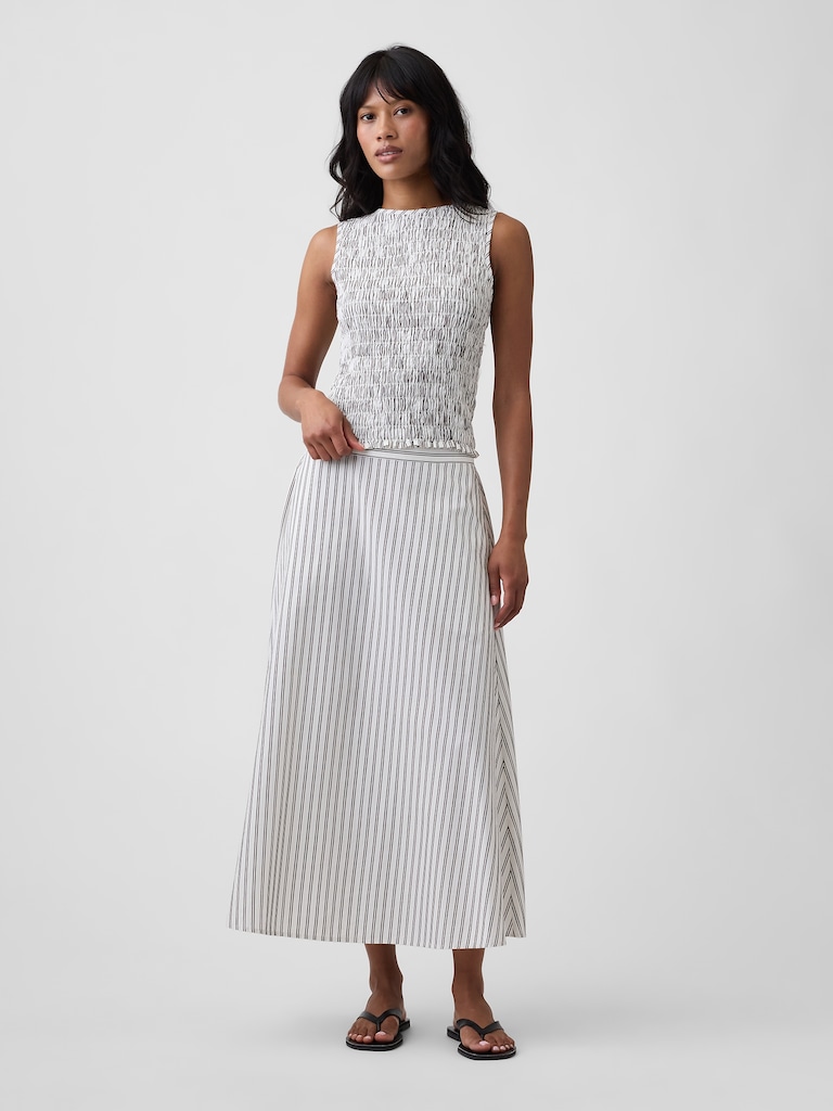Smocked Sleeveless Boatneck Top