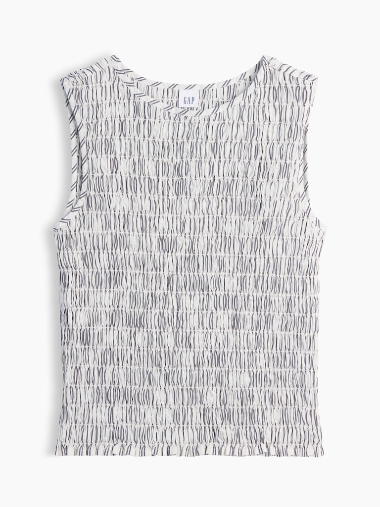 Smocked Sleeveless Boatneck Top