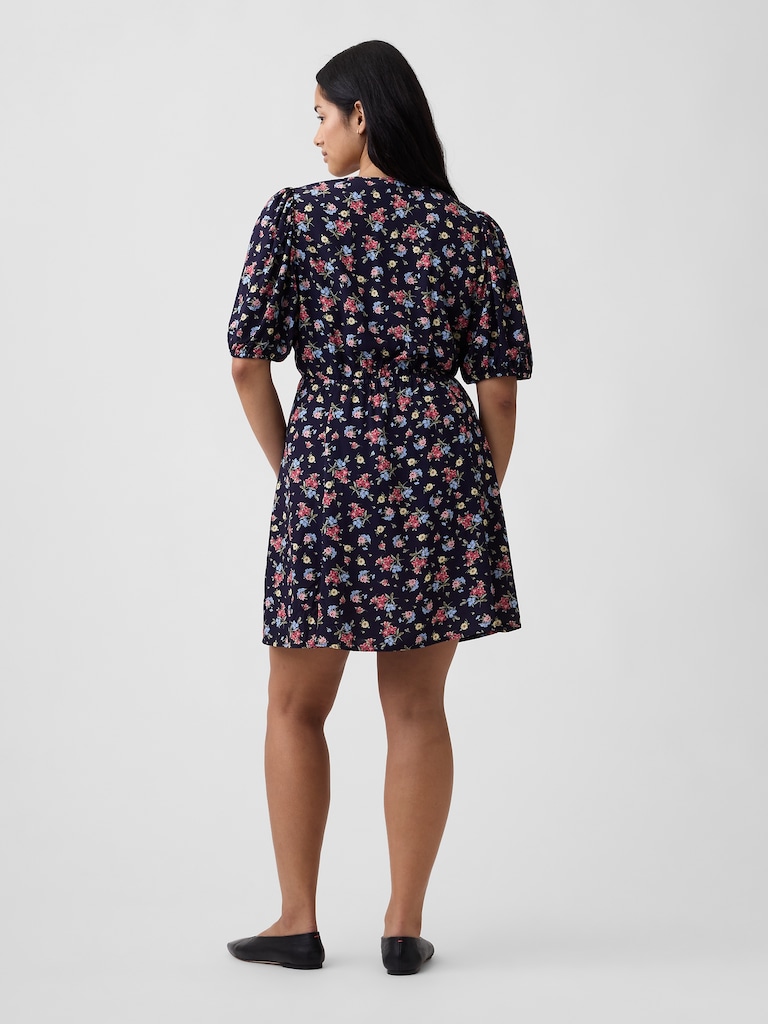 Puff Sleeve V-Neck Mini Dress