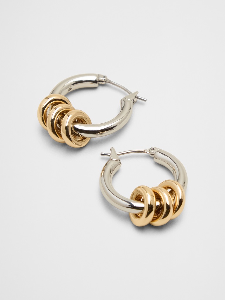 Mixed Metal Triple Ring Hoop Earrings