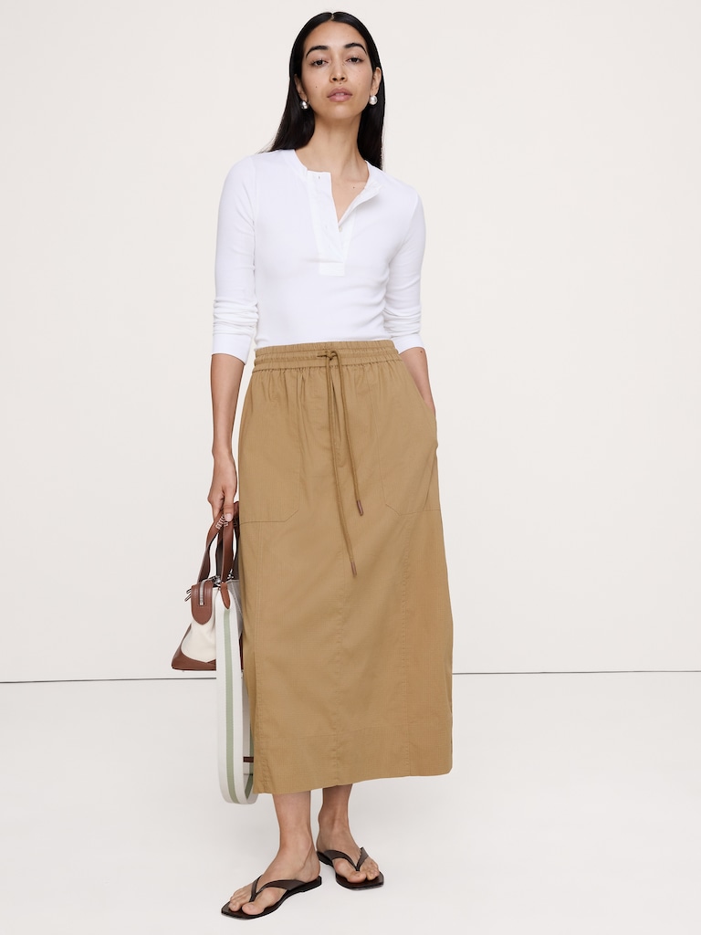 Stretch-Cotton Barrel Midi Skirt