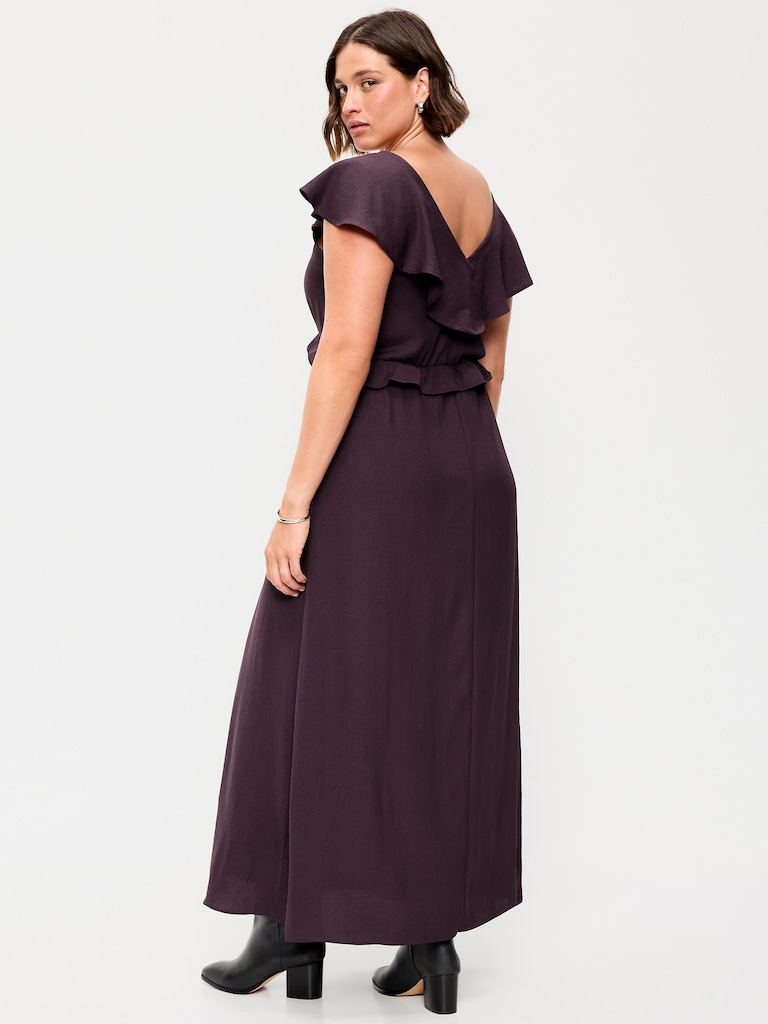 Flutter-Sleeve Crepe Maxi Dress