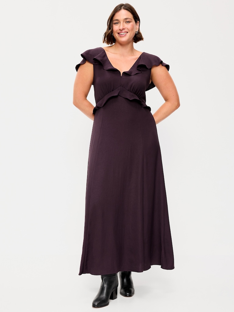 Flutter-Sleeve Crepe Maxi Dress