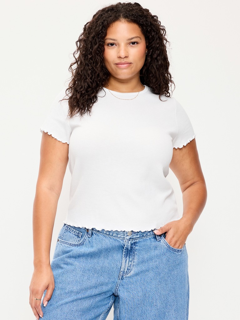 Fitted Waffle-Knit Cropped T-Shirt