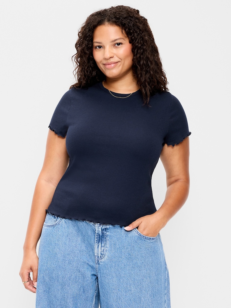 Fitted Waffle-Knit Cropped T-Shirt