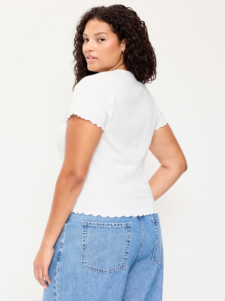 Fitted Waffle-Knit Cropped T-Shirt