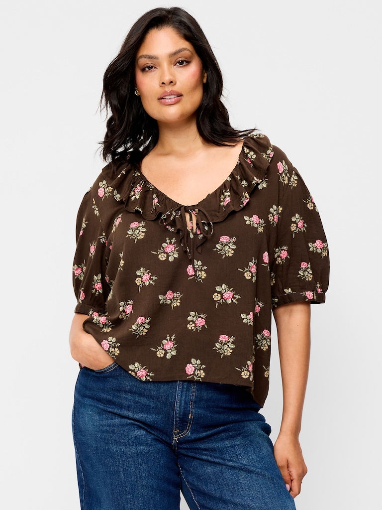 Ruffle Collar Tie-Front Top