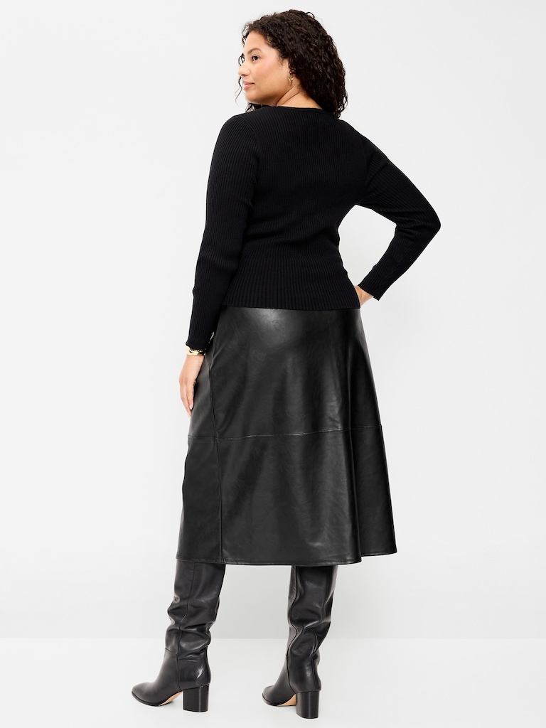 Faux-Leather Pencil Midi Skirt