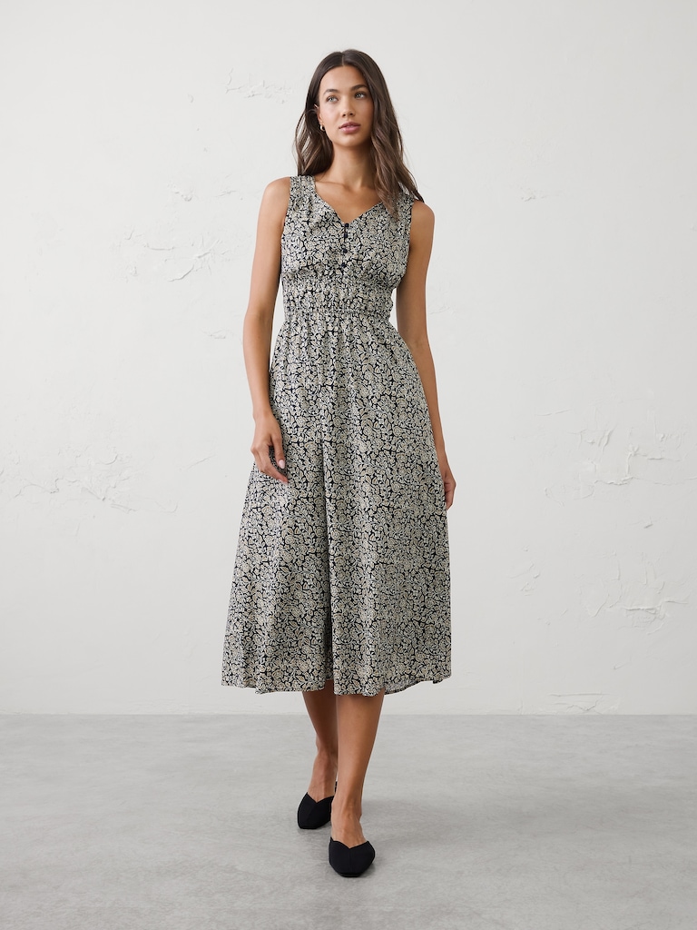 Elastic Detail Midi Dress