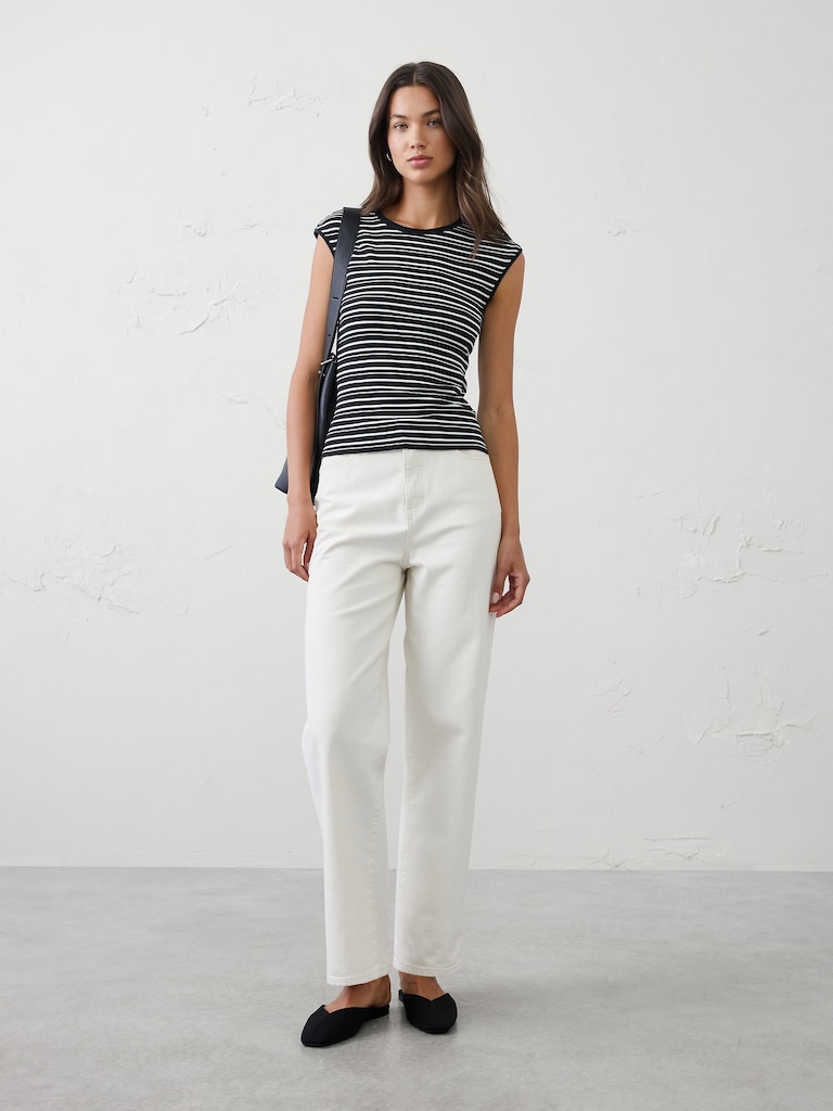 Ribbed Cap-Sleeve T-Shirt
