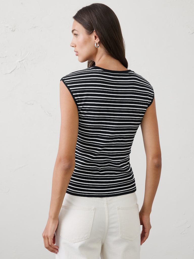 Ribbed Cap-Sleeve T-Shirt
