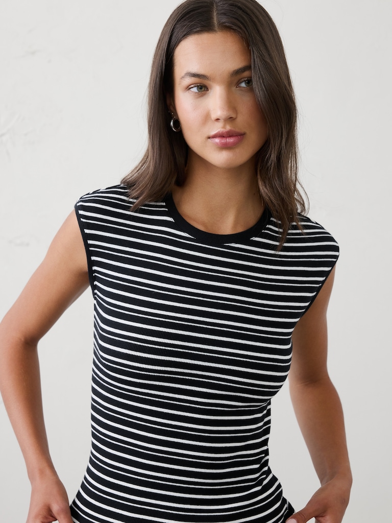 Ribbed Cap-Sleeve T-Shirt