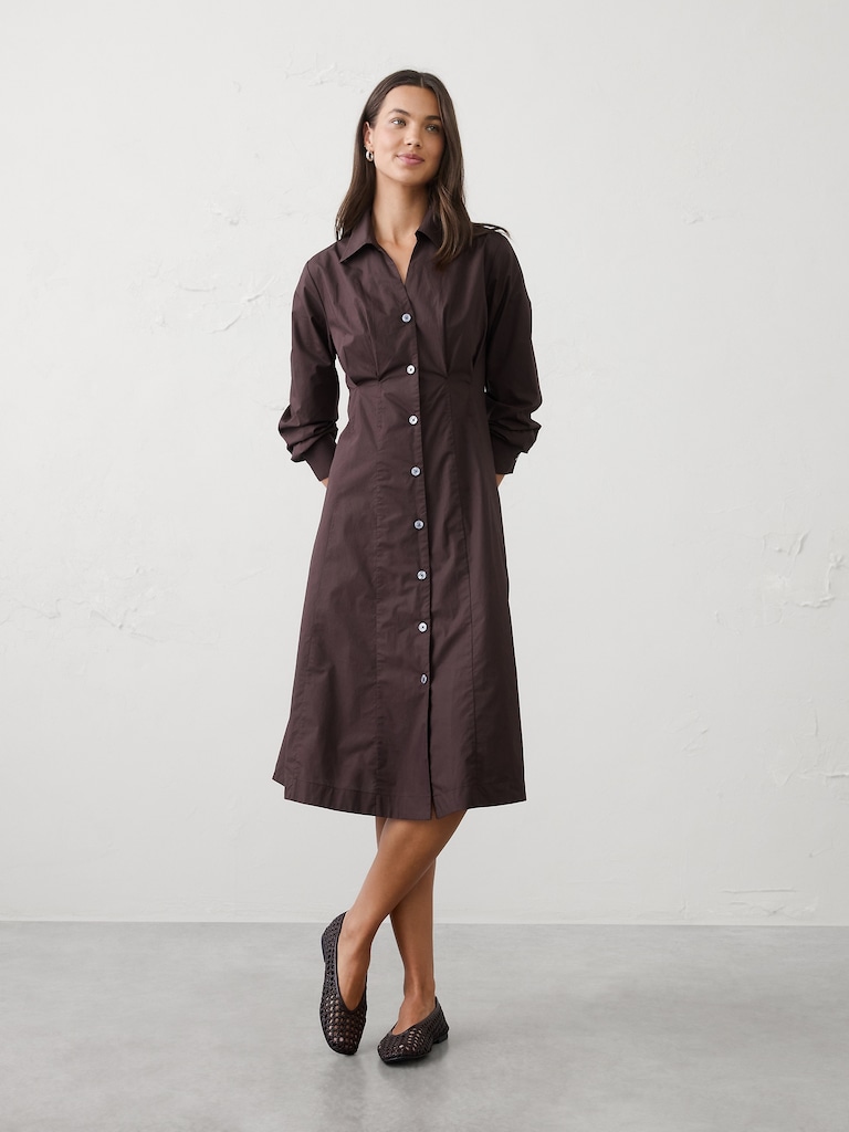 Seamed-Waist Midi Shirtdress