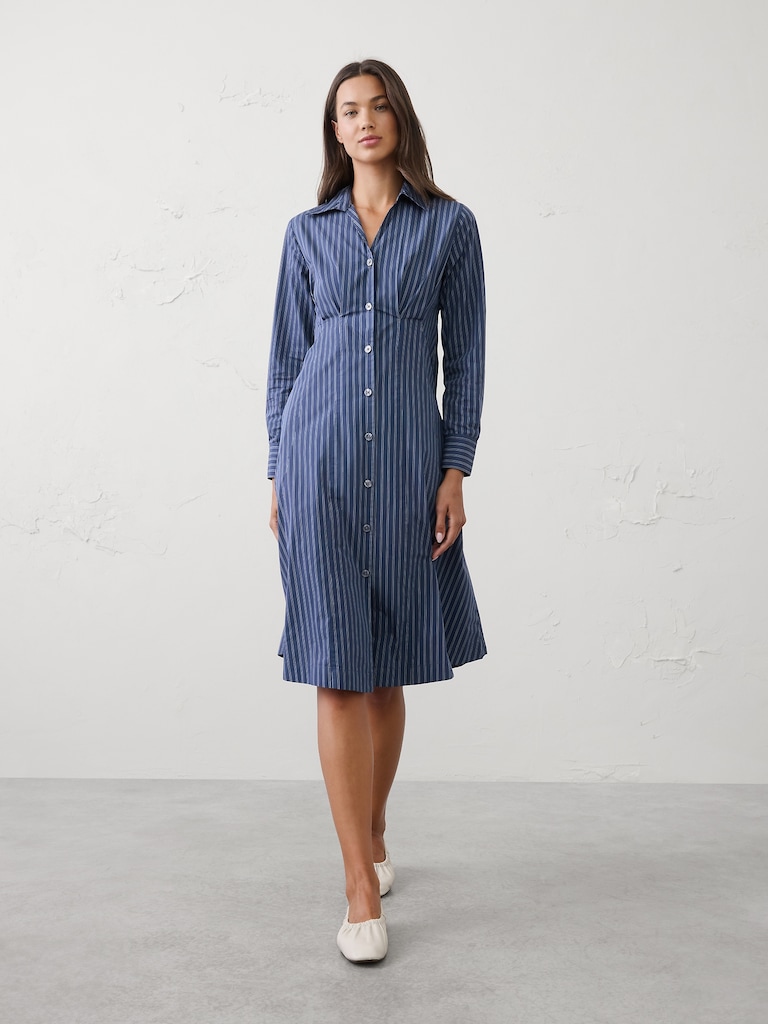 Seamed-Waist Midi Shirtdress