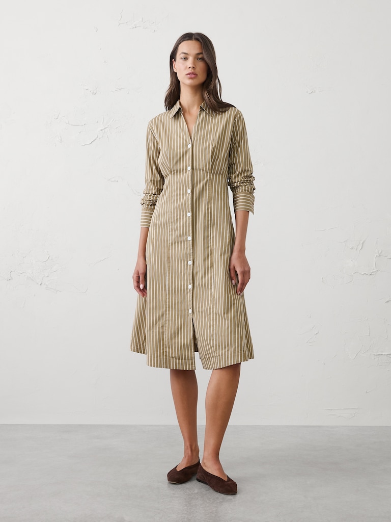 Seamed-Waist Midi Shirtdress