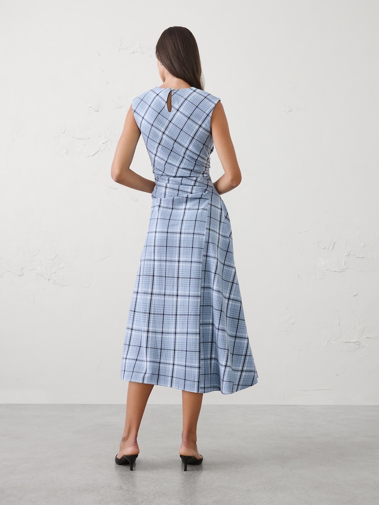 High-Neck Draped Midi Dress