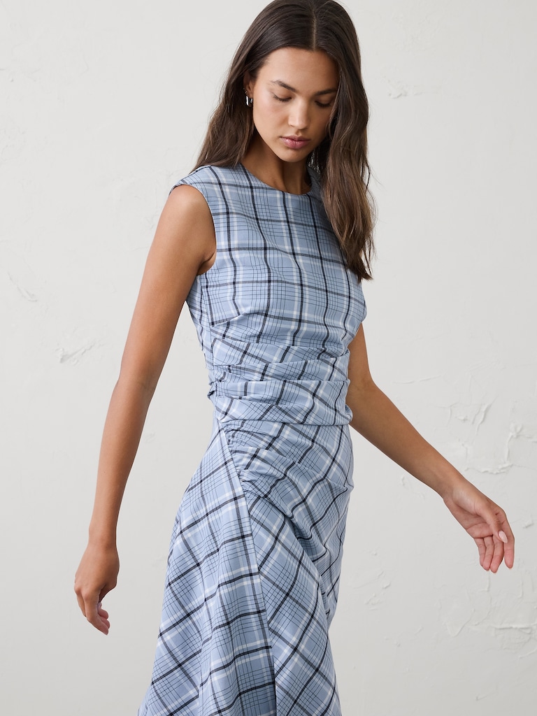 High-Neck Draped Midi Dress