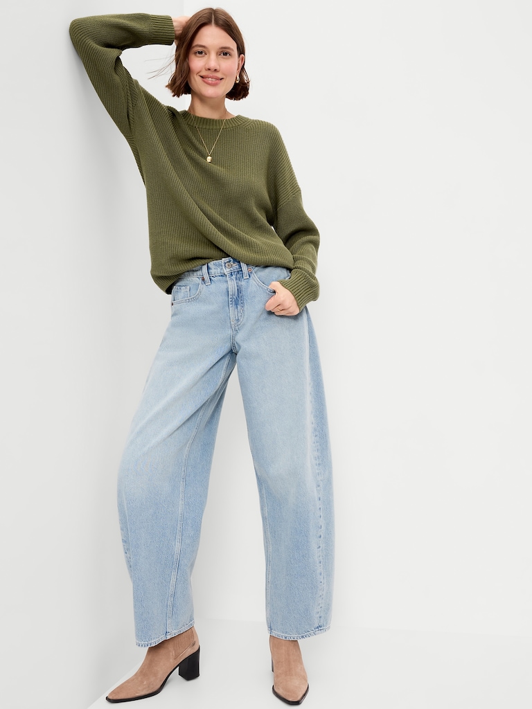 Crew-Neck Shaker Stitch Tunic Sweater