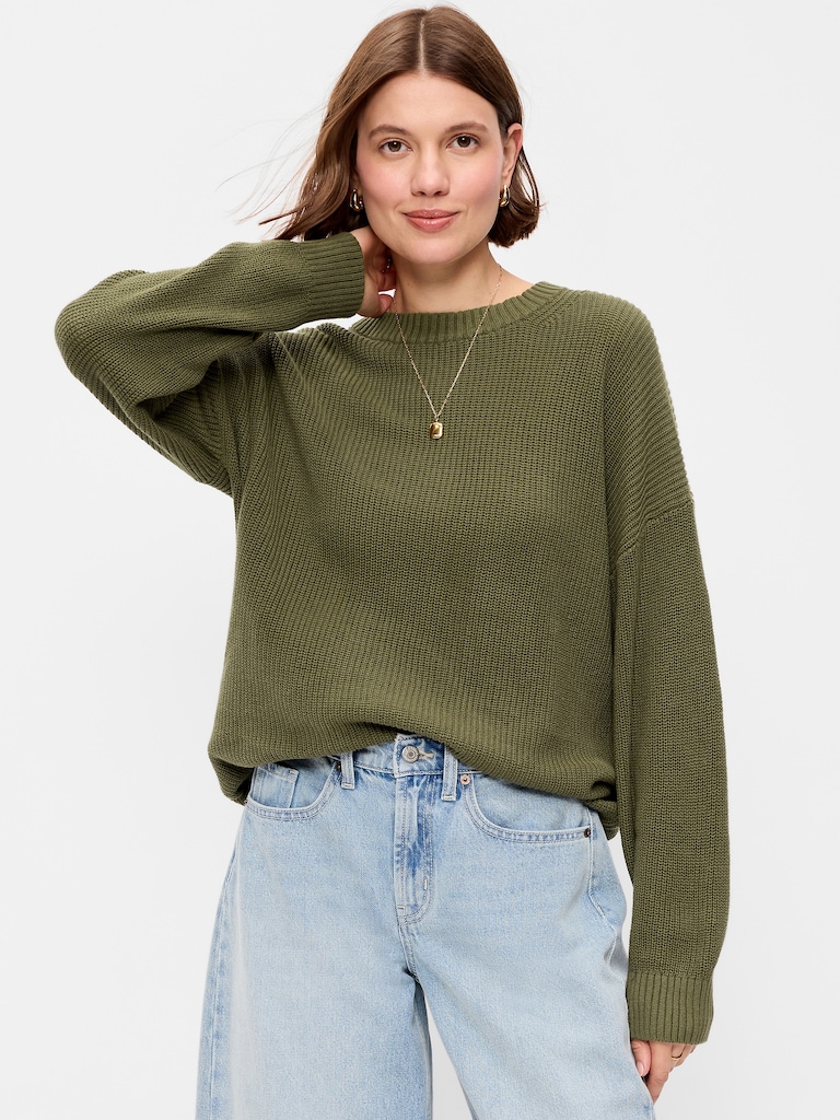 Crew-Neck Shaker Stitch Tunic Sweater