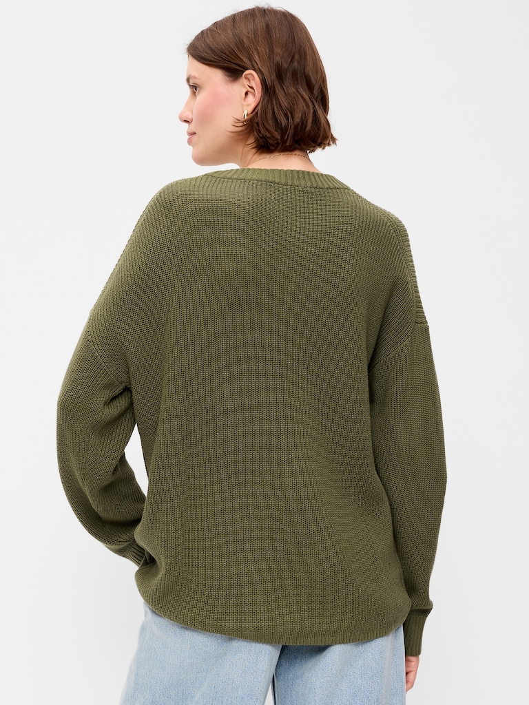 Crew-Neck Shaker Stitch Tunic Sweater