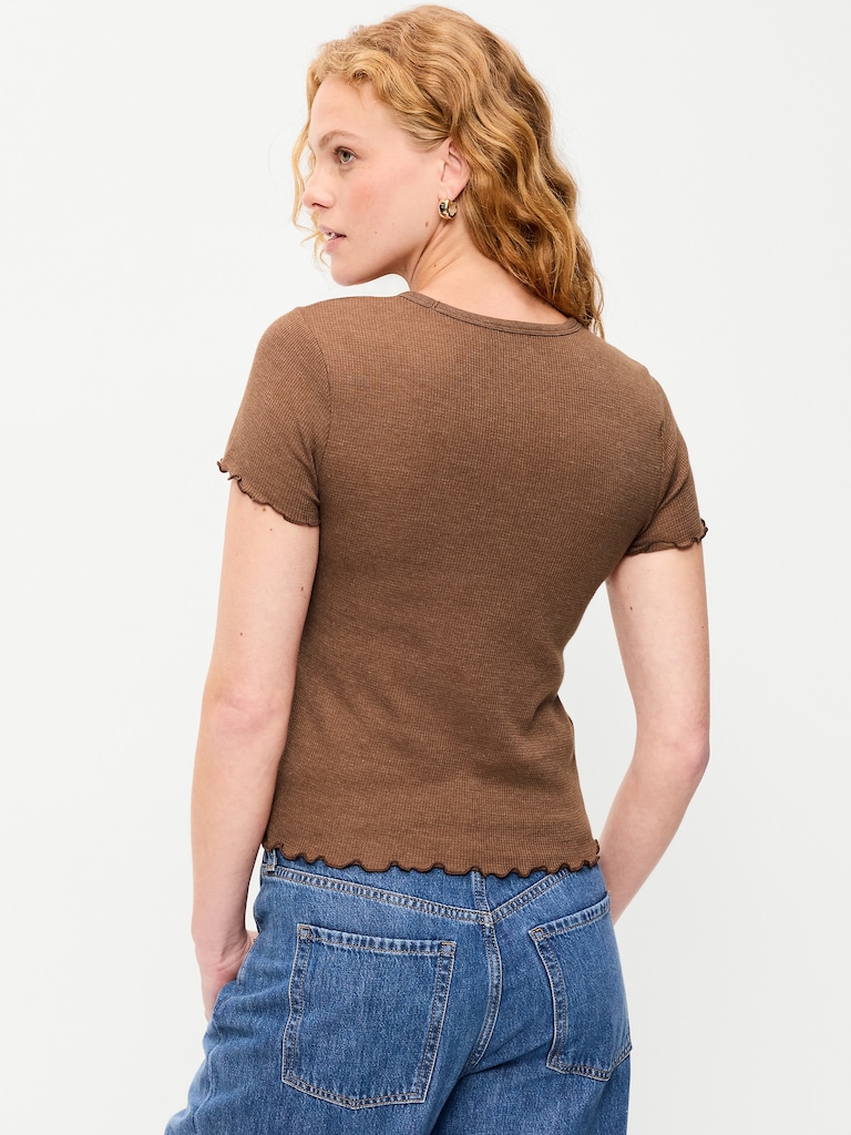 Fitted Waffle-Knit Cropped T-Shirt
