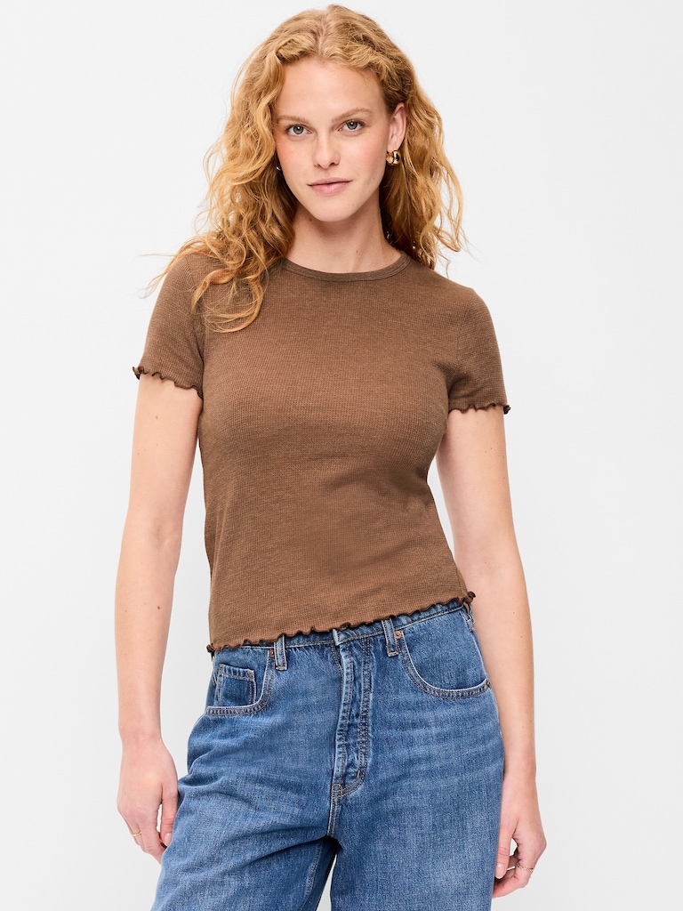 Fitted Waffle-Knit Cropped T-Shirt