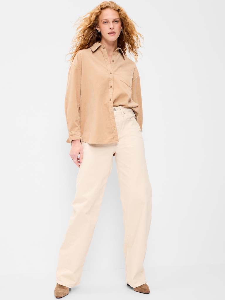 Oversized Boyfriend Button-Down Corduroy Shirt