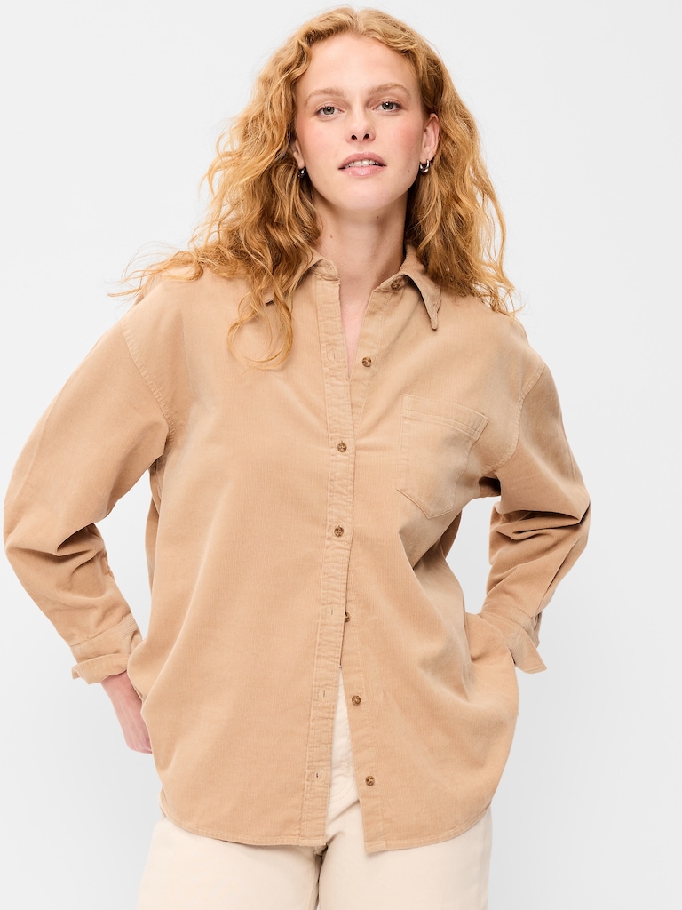 Oversized Boyfriend Button-Down Corduroy Shirt