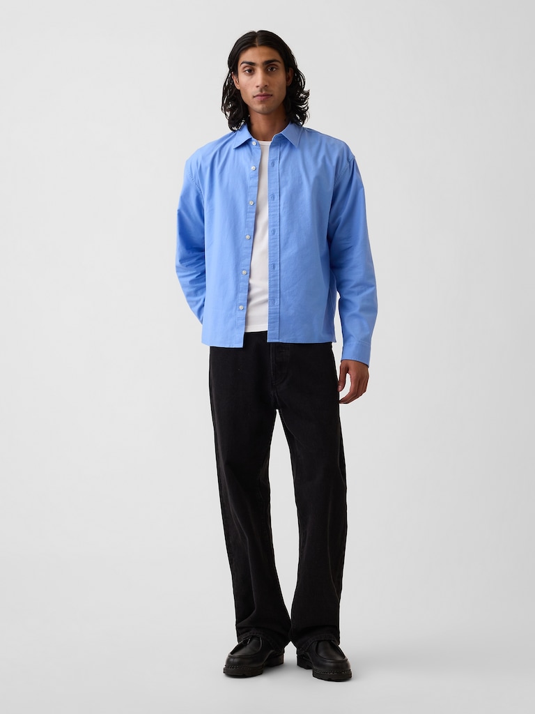 Relaxed Crop Straight-Hem Oxford Shirt