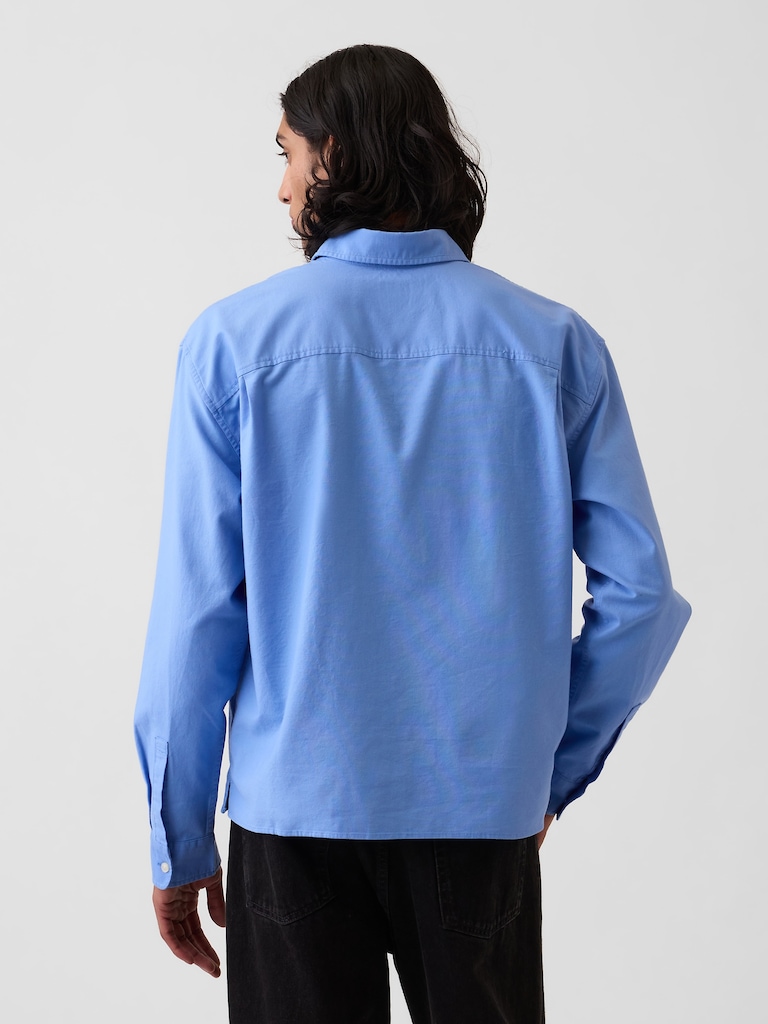 Relaxed Crop Straight-Hem Oxford Shirt