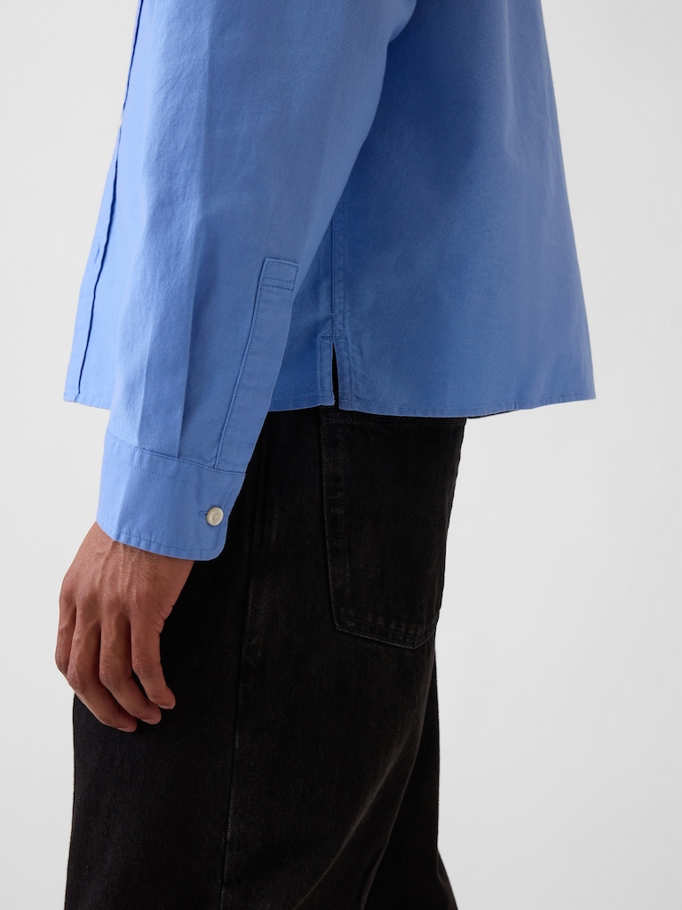 Relaxed Crop Straight-Hem Oxford Shirt