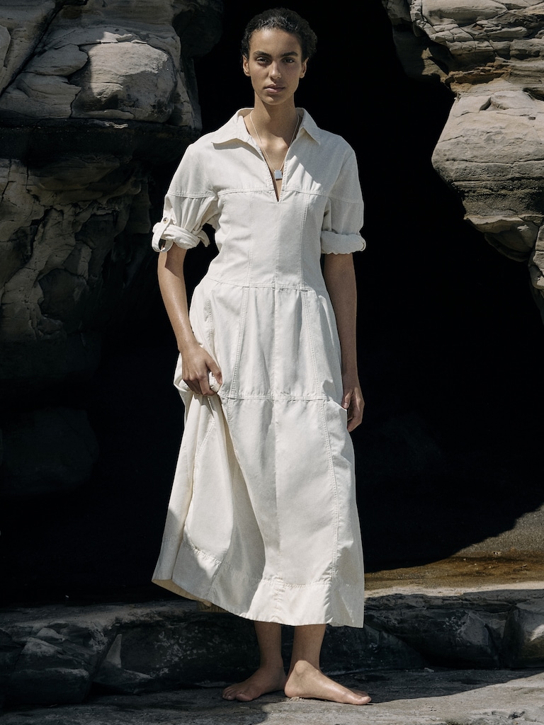 Cotton Twill Paneled Shirt Dress