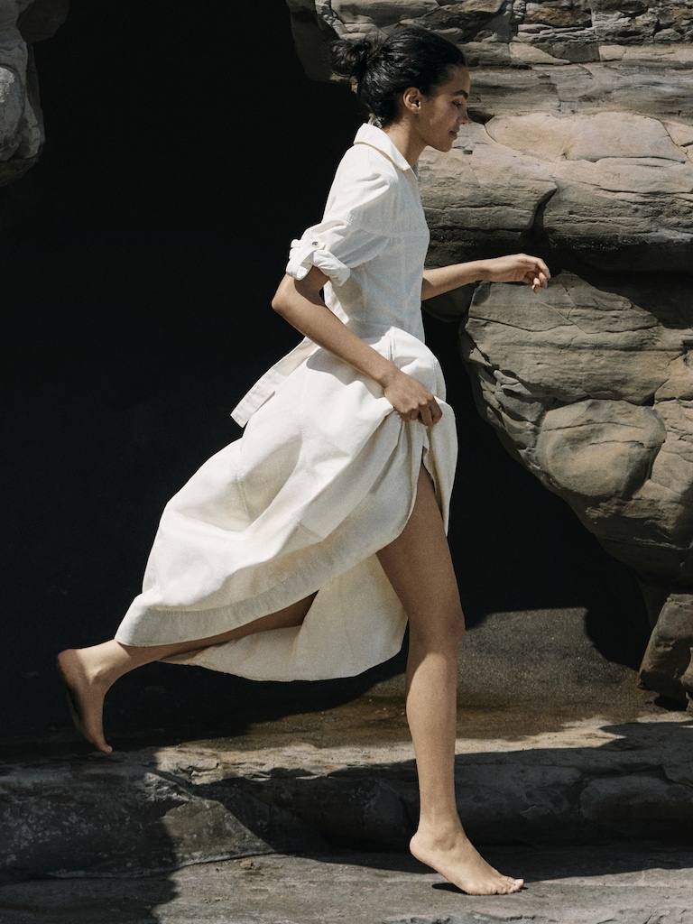 Cotton Twill Paneled Shirt Dress