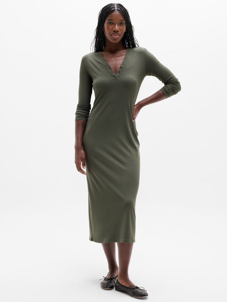 Signature Rib Long Sleeve Maxi Dress