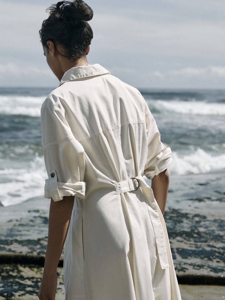 Cotton Twill Paneled Shirt Dress