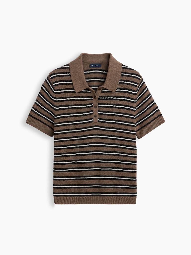 100% Cotton Stripe Polo Sweater Shirt