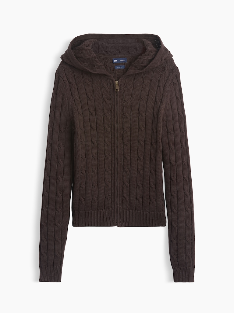 100% Cotton Cable-Knit Zip Cardigan