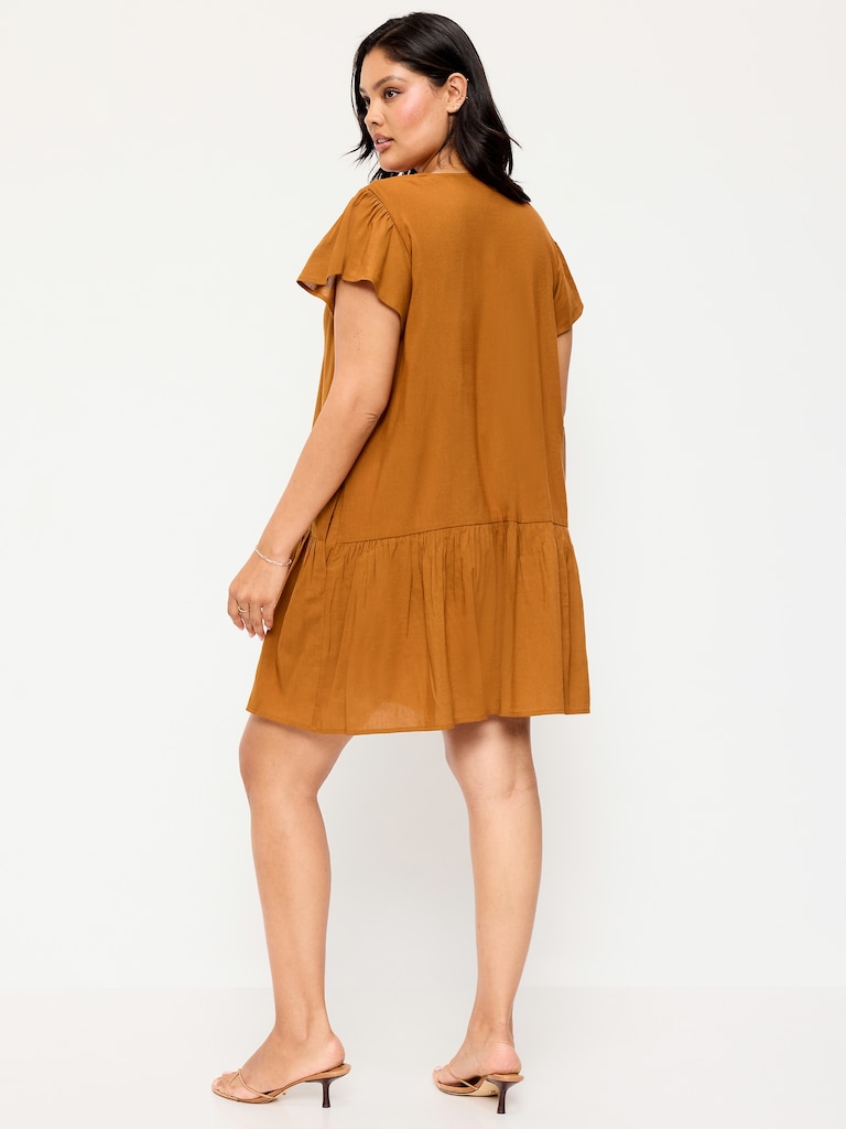 Flutter-Sleeve Mini Swing Dress