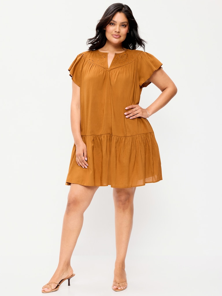 Flutter-Sleeve Mini Swing Dress