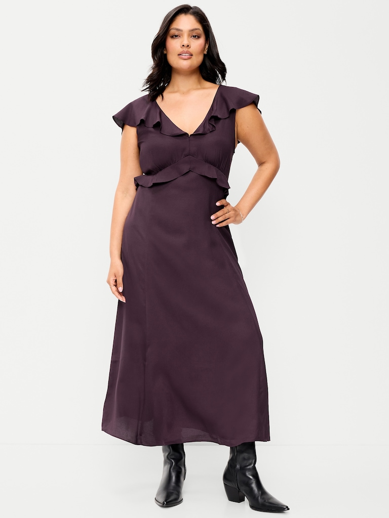 Flutter-Sleeve Crepe Maxi Dress