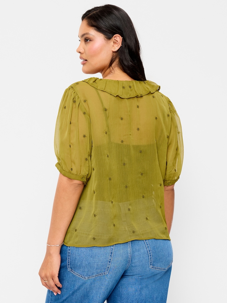 Short-Sleeve Embroidered Chiffon Top