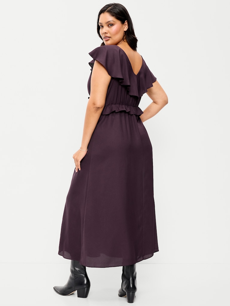 Flutter-Sleeve Crepe Maxi Dress