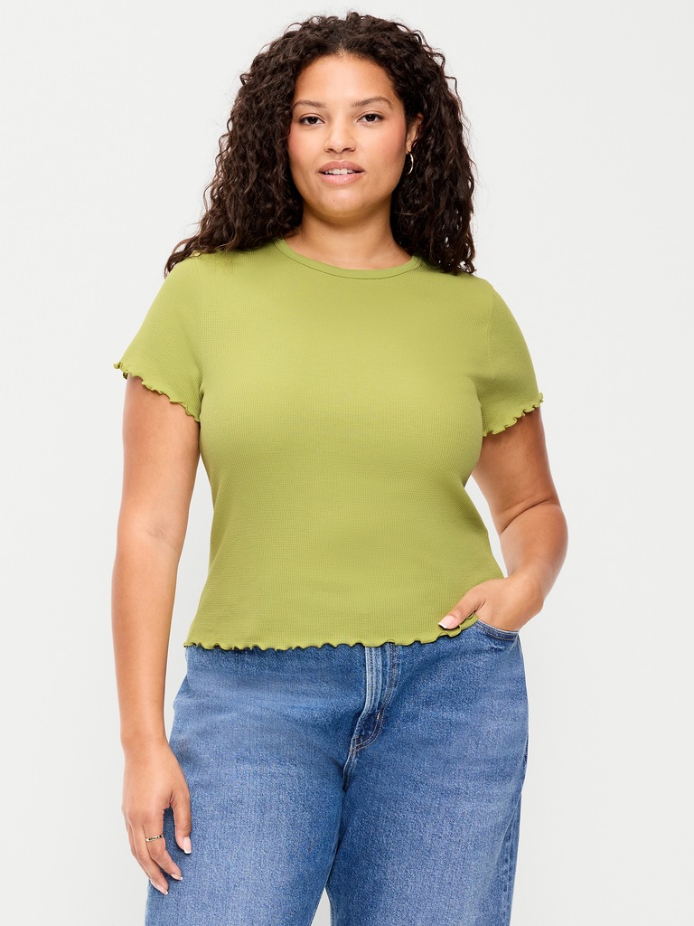 Fitted Waffle-Knit Cropped T-Shirt