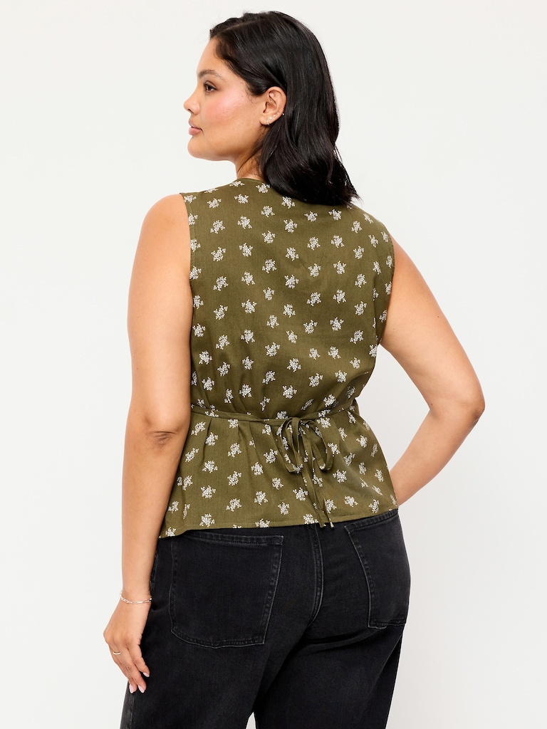 Sleeveless V-Neck Tie-Back Top