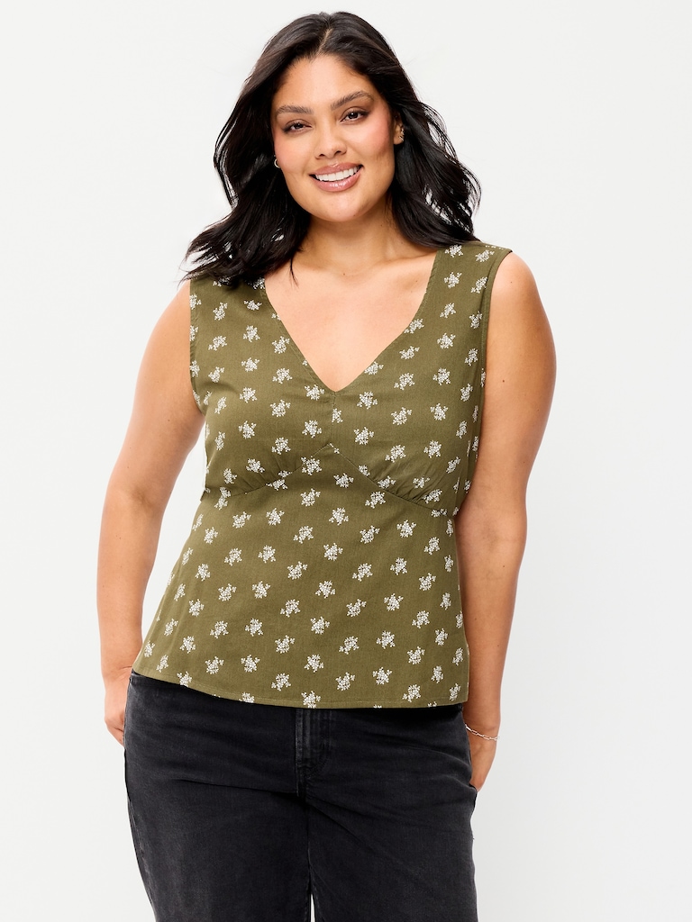 Sleeveless V-Neck Tie-Back Top