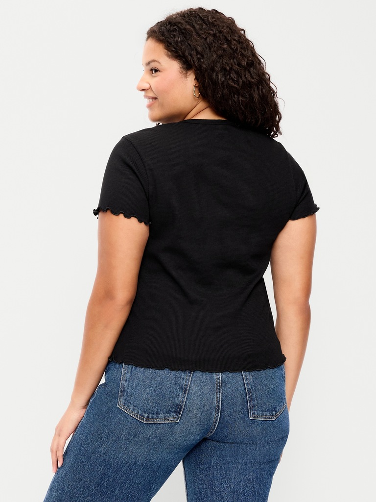 Fitted Waffle-Knit Cropped T-Shirt