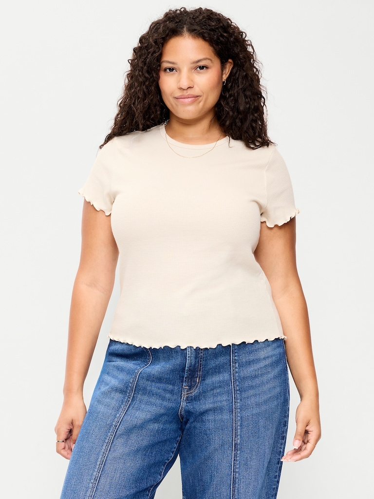 Fitted Waffle-Knit Cropped T-Shirt