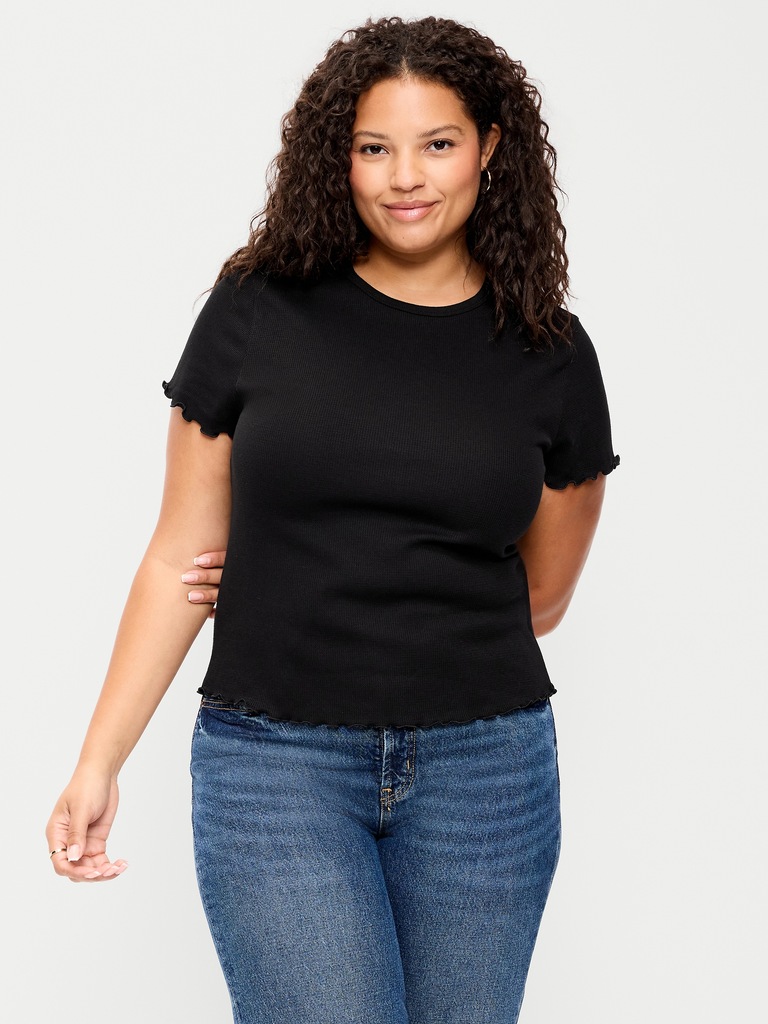 Fitted Waffle-Knit Cropped T-Shirt