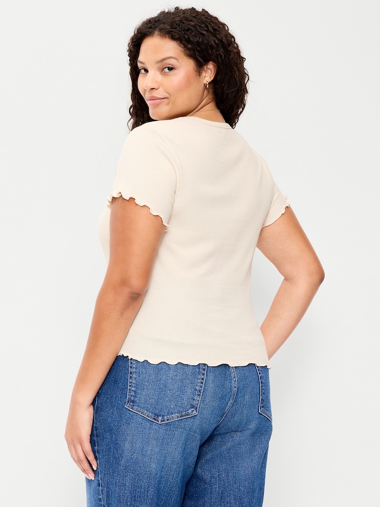 Fitted Waffle-Knit Cropped T-Shirt