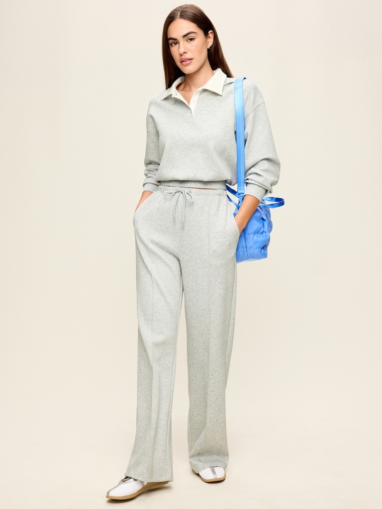 Mid-Rise Dynamic Fleece Textured Wide-Leg Sweatpants